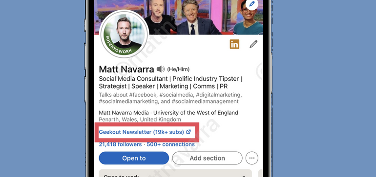 LinkedIn agrega nuevos enlaces de perfil y opciones de promoción de boletines