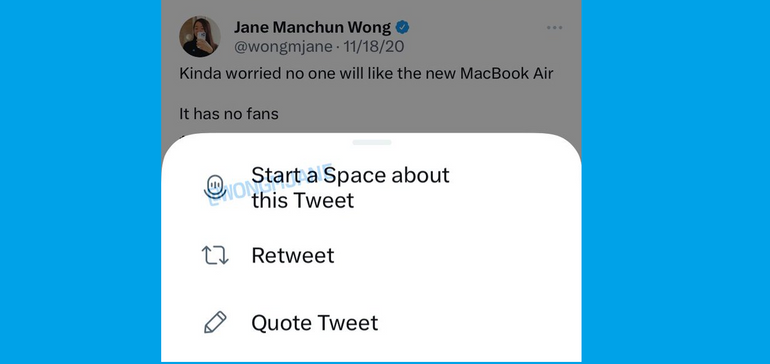 Twitter prueba nueva opción para iniciar un espacio sobre un tuit elegido